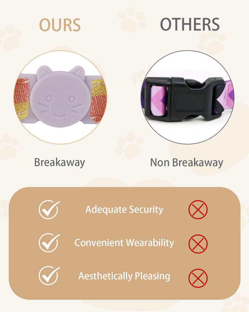 Plaid Kitten Collar with Flower，Cat Collar Breakaway with Bell，Cat Collars for Girl Cats，Adjustable 7 to 12.6 inches for Small and Medium Pets (Pink & Purple) Pink & Purple - BeesActive Australia