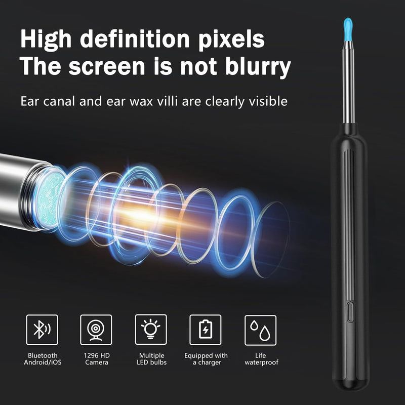 Ear Wax Removal, Ear Wax Removal Tool Camera with 1080P and 6 LED Lights, Ear Cleaner with 10 Replacement Tips, Earwax Removal Kit with Camera and 7 Pcs Ear Picks for Android/iOS Black - BeesActive Australia