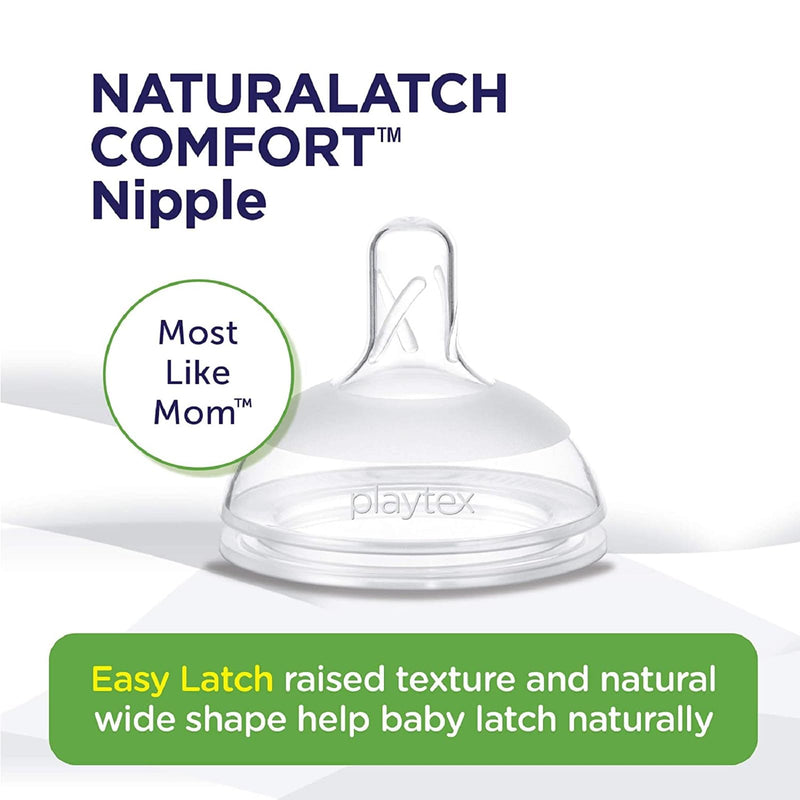 Playtex Baby NATURALATCH Comfort Wide Neck Nipples for Babies 0+ Months, Slow Flow (2 Count), Feeding Essentials for Newborn and Breastfeeding Babies - BeesActive Australia