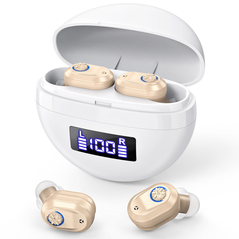 Rechargeable In-Ear hearing aids for seniors | Digital Noise Canceling | 96hr Battery with Charging Case | One-Button Easy Use | Discreet & Comfortable Fit