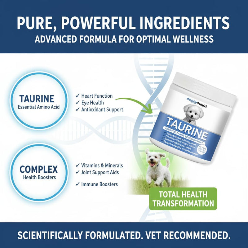 Doggy Supps Taurine, Doggy Supps Taurine Supplement for Dogs, Immune Support, Boost Energy, Skin & Coat Health for Heart, Vision & Daily Wellness, 3.99oz/PCS (2PCS) 2PCS