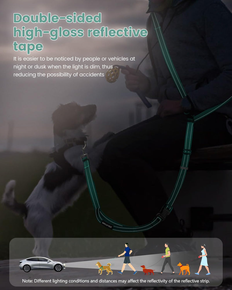 Hands Free Dog Leash, 2-in-1 Detachable Pet Seatbelt,5.9-9.2 ft Crossbody Dog Leash with Double-Sided Reflective for Walking, Hiking, Travel etc.(Orange) Green M & L (5.9-9.2 ft) - BeesActive Australia