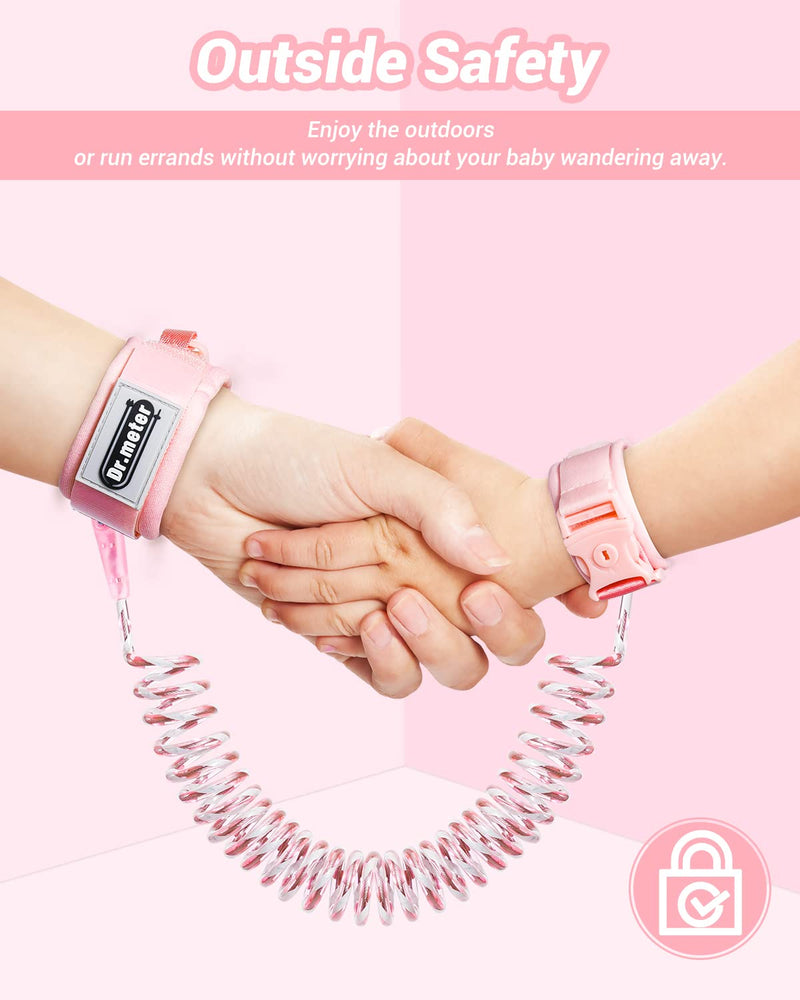Dr.meter Kids Leash for Toddler, Reflective Anti Lost Wrist Link with Key & Lock, 8.2ft Safety Wristband Child Walking Harness for Supermarket Mall Airport Amusement Park Zoo Outdoor Pink - BeesActive Australia