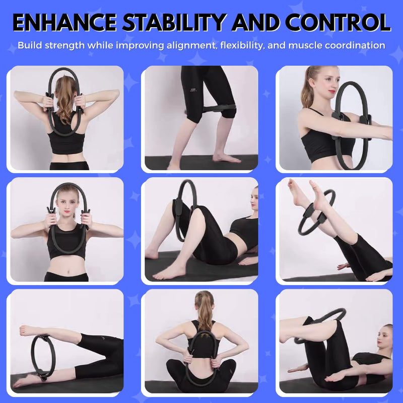 Pilates Ring 15-Inch, Magic Circle for Women, Fitness Ring for Core & Thighs, Yoga & Strength Training, Workout Ring for Home & Gym, Inner Thigh Toner, Pilates Accessory Black