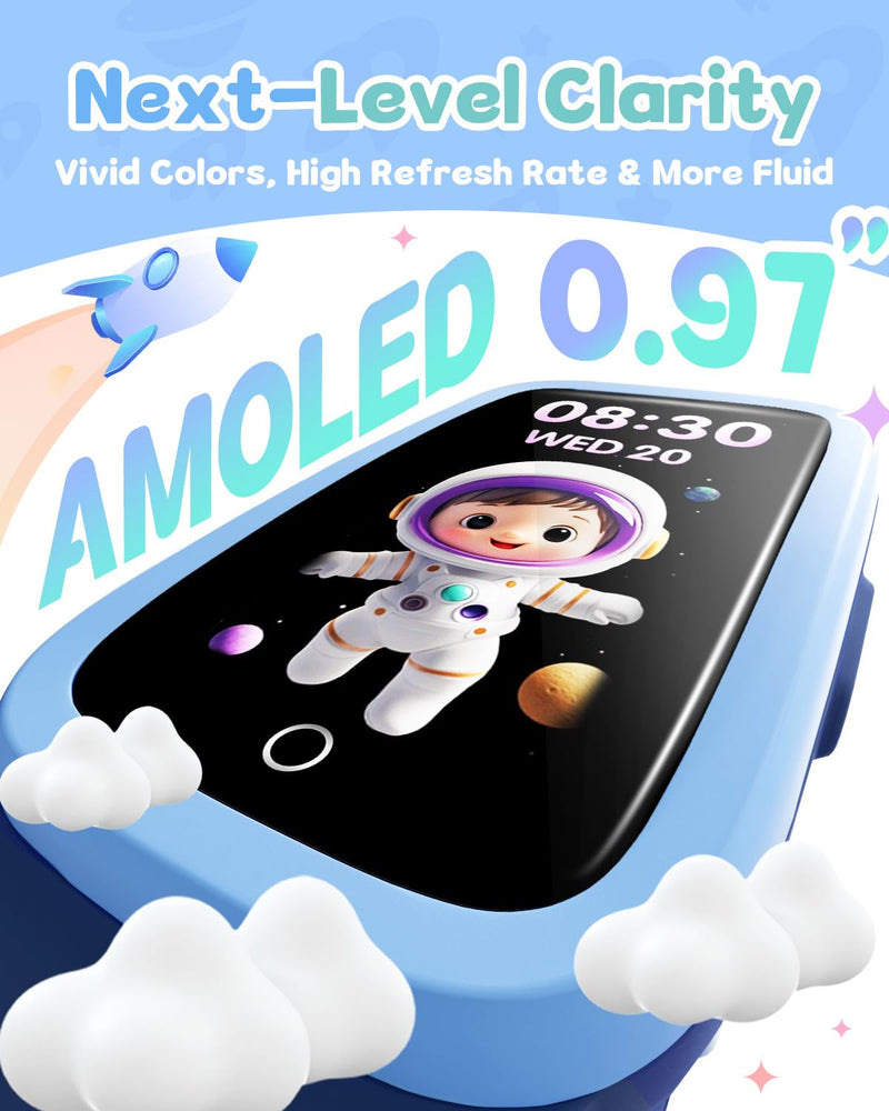 Kids Fitness Tracker Watch with Amoled Screen, Activity Tracker No Phone Needed, Heart Rate and Sleep Monitor, 3ATM Waterproof, Pedometer, Alarm Clock, Games, Step Counter Watch for Boys 5-10 Blue