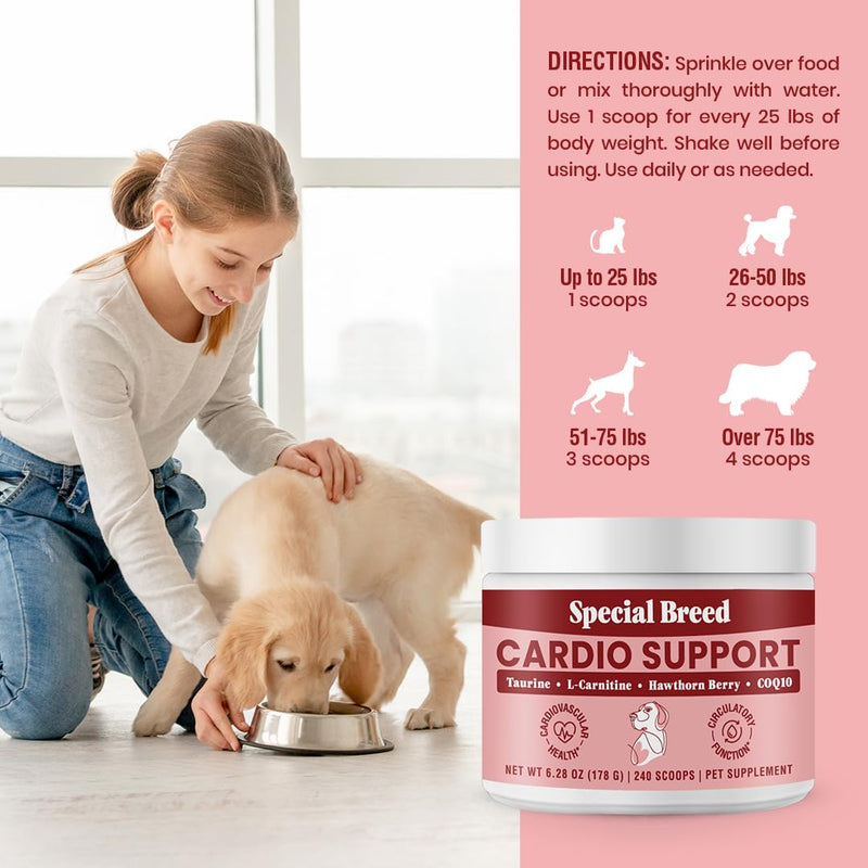 Taurine Supplement for Dogs – Heart Health & Circulation Support – Powder Formula with L-Carnitine, CoQ10 & Organic Hawthorn Berry – 240ct 240 Scoops