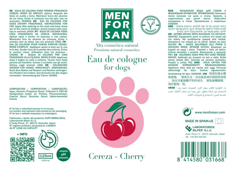 MENFORSAN Eau de Cologne for dogs | cherry | Intense and refreshing scent | Deodorizing effect | With very mild ingredients that do NOT irritate the skin | With neutral pH value | 125 ml 125 ml (pack of 1) - BeesActive Australia