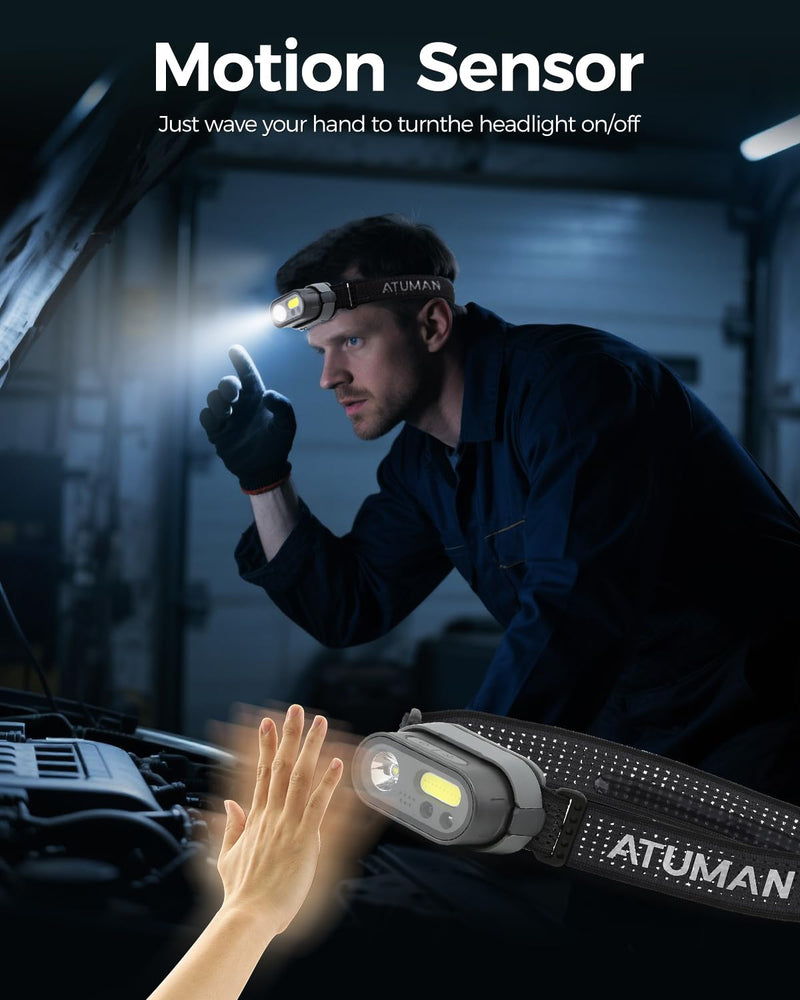 Rechargeable LED Headlight,2 Pack Headlamp with Motion Sensor, 8 Light Modes,1200 Lumens Dual Beam,Head Lamp 39H Long Battery Life,Camping Light with Charging Case for Hiking,Outdoor,Fishing