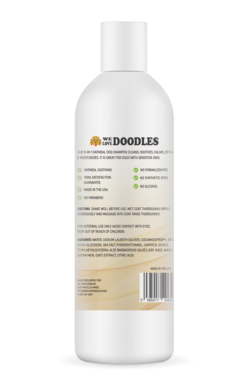 5-in-1 Premium Oatmeal Shampoo for Dogs, Gentle for Itchy & Sensitive Skin, Provides Itch Relief, Hypoallergenic & Soothing for Dry Skin, Moisturizing Anti-Itch, Made in USA, 16 oz [We Love Doodles] Oatmeal Dog Shampoo - BeesActive Australia