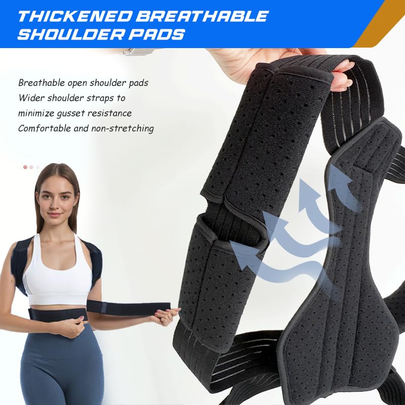 Posture Corrector for Women & Men, Adjustable Back Brace for Neck Shoulder Upper Back Pain Relief, Breathable Back Straightener with Clavicle Support - Strangulation-Free Design Large Black