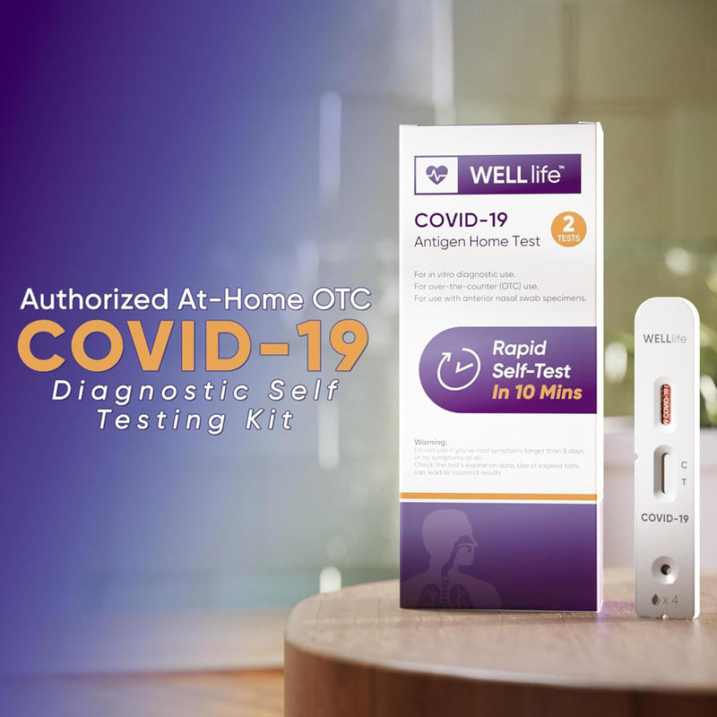 WELLlife Covid-19 Antigen Home Test, Covid Tests for Home Test Covid Rapid Testing Kit FDA Authorized Result in 10 Minutes Self Test, 2 Tests, Expiry Extended to Nov 2026 (Box Marked Mar 2026) 2T