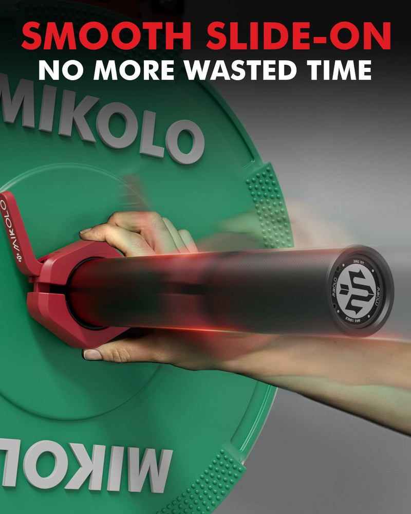 Mikolo Barbell Clamps,2-Inch Olympic Barbell Clips with Anti-Slip TPR Lining and Quick Release for Home and Gym Use Red Magnetic