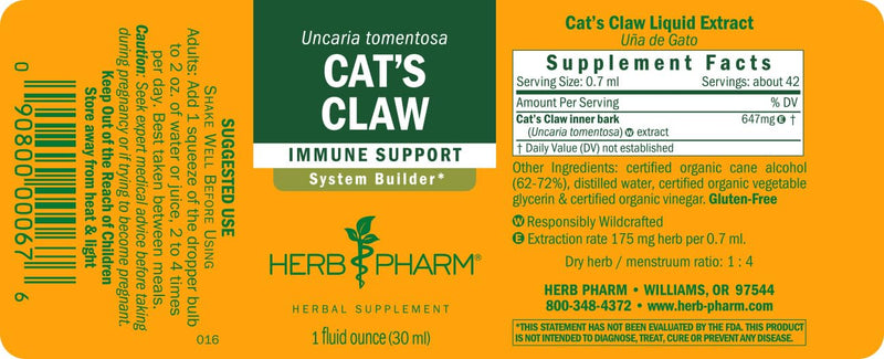 Herb Pharm Cat's Claw (UNA de Gato) Liquid Extract for Immune System Support - 1 Ounce 1 Ounce (Pack of 1)