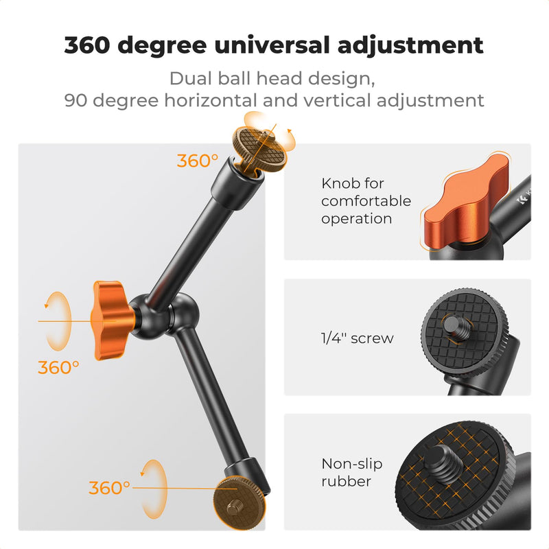 K&F CONCEPT 9.8" Magic Arm, 1/4" Screw Camera Mount Arm 360° Ball Heads for DSLRs, Monitor, Flash, LED Light, Microphone, Camera Cage, Action Camera 9.8" Arm