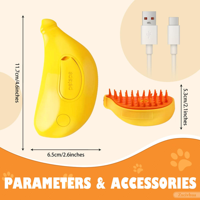 Cat Steam Brush - 3in1 Steam Brush for Cats - Rechargeable Silicone Steam Brush - Comb for Removing Tangled And Loose Hair-Cat Brush(Banana Yellow) Banana Yellow - BeesActive Australia