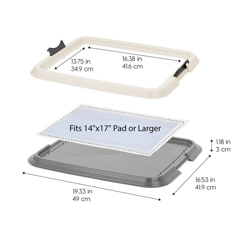 IRIS USA Pee Pad Holder, Small Puppy Dog Pad Holder, Secured Latches, Non-Skid Rubber Feet, High Polish Finish for Easy Cleaning, Leak Protection Dog Potty Tray, Fits 14"x17" Pad or Larger, Dark Gray - BeesActive Australia