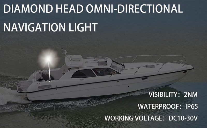 Marine LED Navigation Light, 360-Degree All Round Stern Anchor Light, Removable Pole with Base for Boats,Anti Oxidation Anode Aluminum Tube，(Plug In Base, 24 Inchs) EA02127-24MF(Plug In Base)
