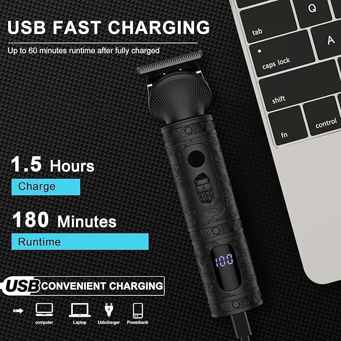 Scttomon Beard Trimmer for Men Professional Mens Beard Grooming Kit T-Blade Trimmer Electric Shaver Razor Nose Body Trimmer Hair Cutting Kit Cordless 7 in 1 Black