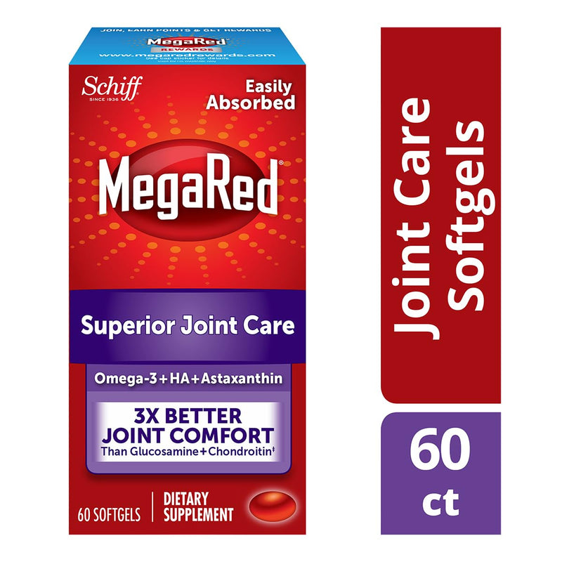 MegaRed 353mg Omega-3 Krill Oil Joint Care Supplement with EPA/DHA Fatty Acids, Antioxidants, Hyaluronic Acid, No Fishy Burp Aftertaste as with Fish Oil, 60 Count Softgels