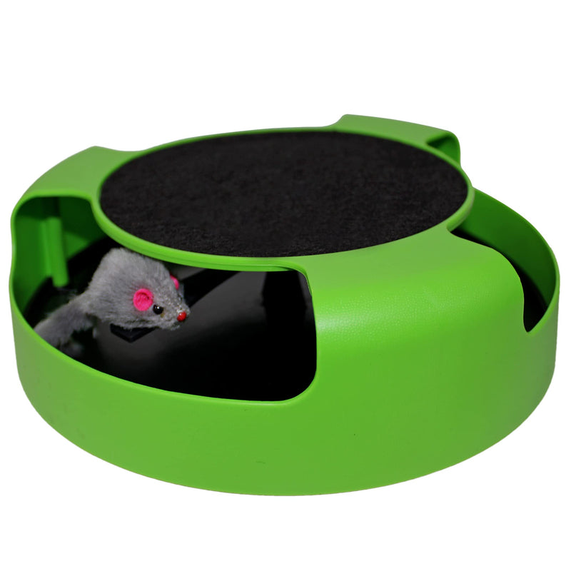 Interactive Cat Scratcher Toy – Manual Spinning Mouse for Natural Play & Claw Care – No Batteries, Quiet Design & Built-in Scratch Pad – 10" Spinning Cat Toy for Indoor Cats of All Ages Green Spinning Mouse - BeesActive Australia