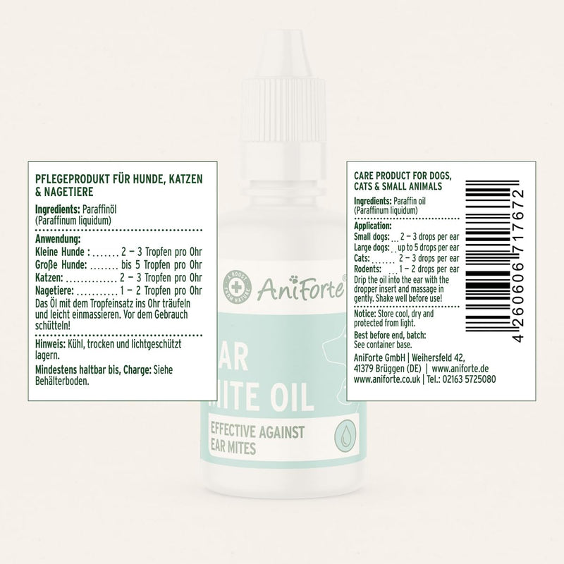 AniForte Ear Mite Drops 50ml for Dogs, Cats, Rodents and Pets - gentle support in case of ear mites, natural ear-drops