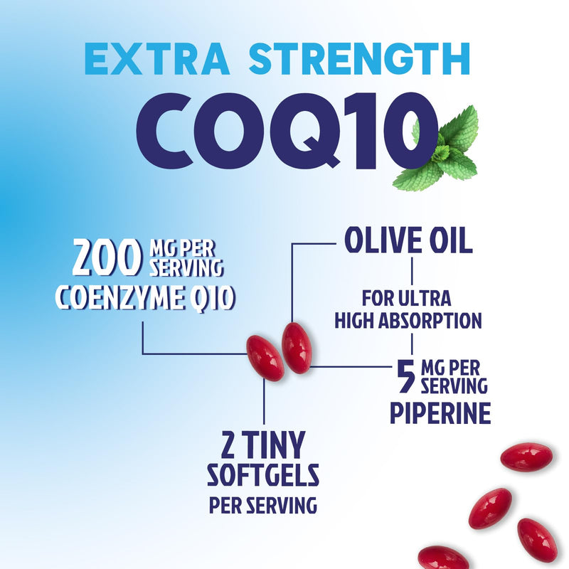CoQ10 Softgels - 3x Better Absorption Coenzyme Q10 200mg Per Serving - Co Q 10 Softgel Supplement With Black Pepper, Energy & Heart Support Antioxidant for Women & Men, Bottled USA - 120 Softgels 120 Count (Pack of 1)