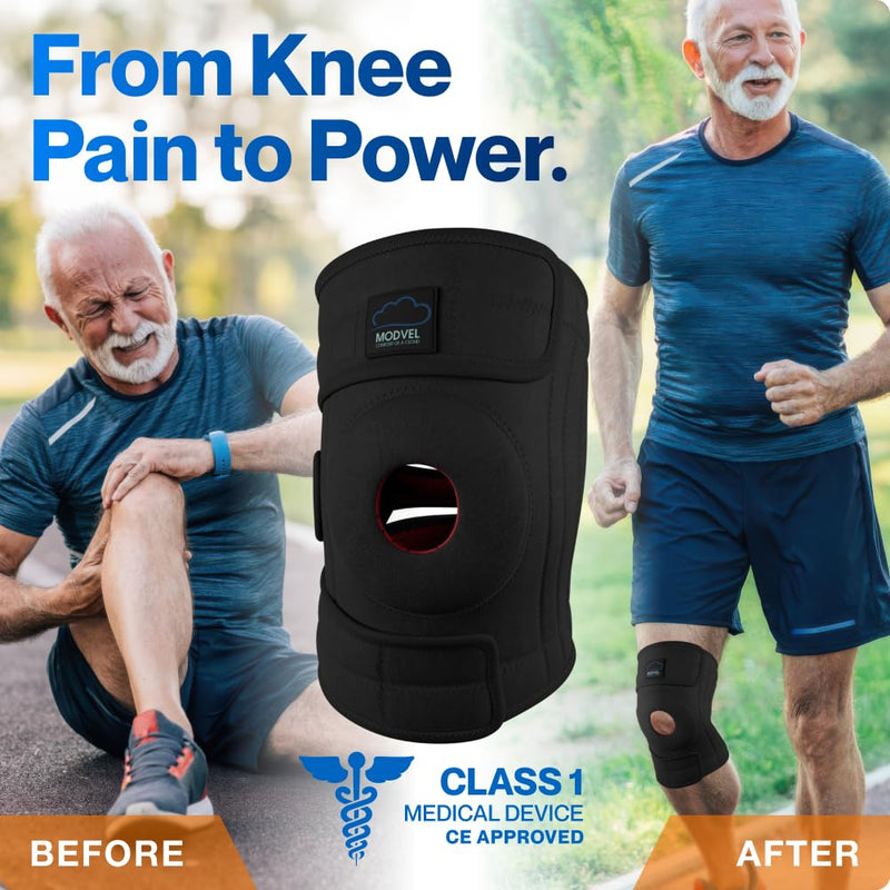 Modvel ELITE Knee Brace for Men & Women – Patella Gel Pads & Side Stabilizers for ACL, Meniscus Tear, Arthritis & Injury Recovery – Maximum Support for Running, Sports & Joint Pain Relief L/XL A Black 1