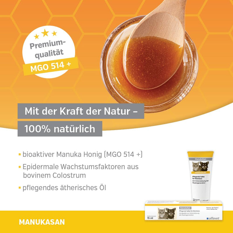 alfavet ManukaSan for dogs, cats and small animals, natural nourishing honey ointment, 15 ml - BeesActive Australia