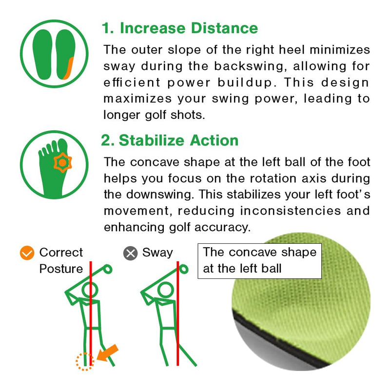 Japan Original Golf Insoles, Orthotic Arch Support for Plantar Fasciitis & Flat Feet, Shock Absorbing Cushioning, Swing Stability, Unisex, Size L L (Mens 9.5-11 / Womens 10.5-12) Green
