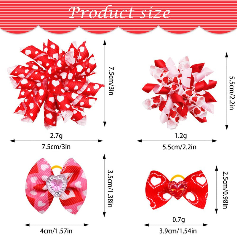 60Pcs Valentines Dog Bows with Rubber Bands Love Heart Dog Bowknot Hair Bows Red Pink PuppyTopknot Bows for Valentines Day Doggie Cat Bunny Yorkie Pet Hair Grooming Accessories Valentine's Day - BeesActive Australia