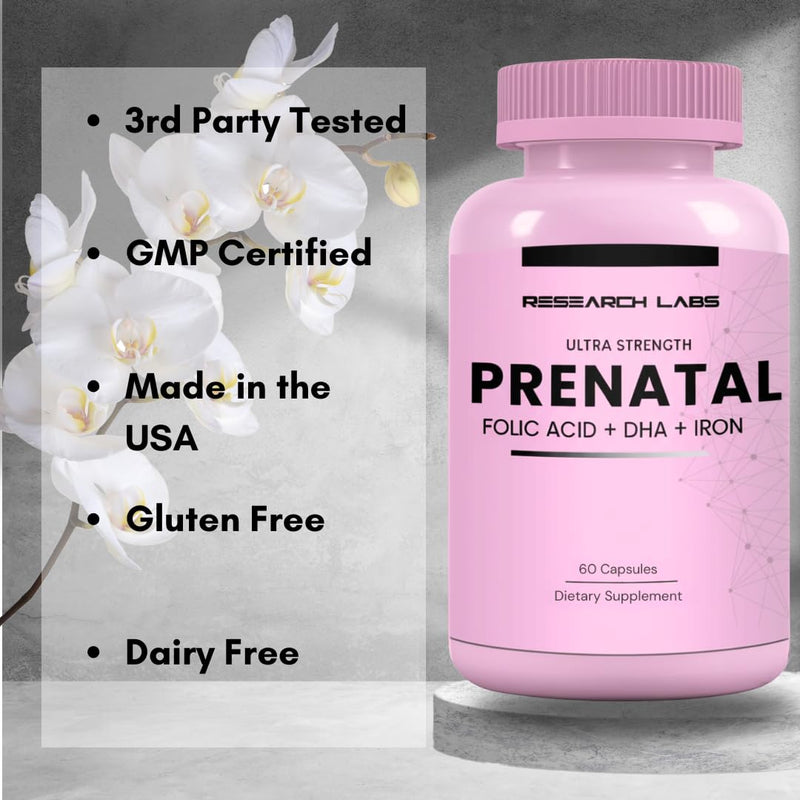 Research Labs Prenatal Vitamins for Women 2 Fer 1 Ad: 6X More Bioavailable Methylated Folate Folic Acid MTHF 5 | Supports Brain Development, Healthy Growth 60 Count (Pack of 2)
