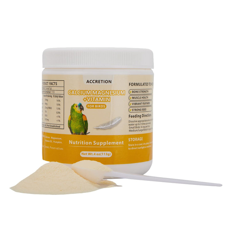 Calcium for Birds with Magnesium & Vitamin D3 – 4oz Powder, Essential for Molting, Faster Feather Regrowth, Strong Beak & Bone | Parrot Supplement