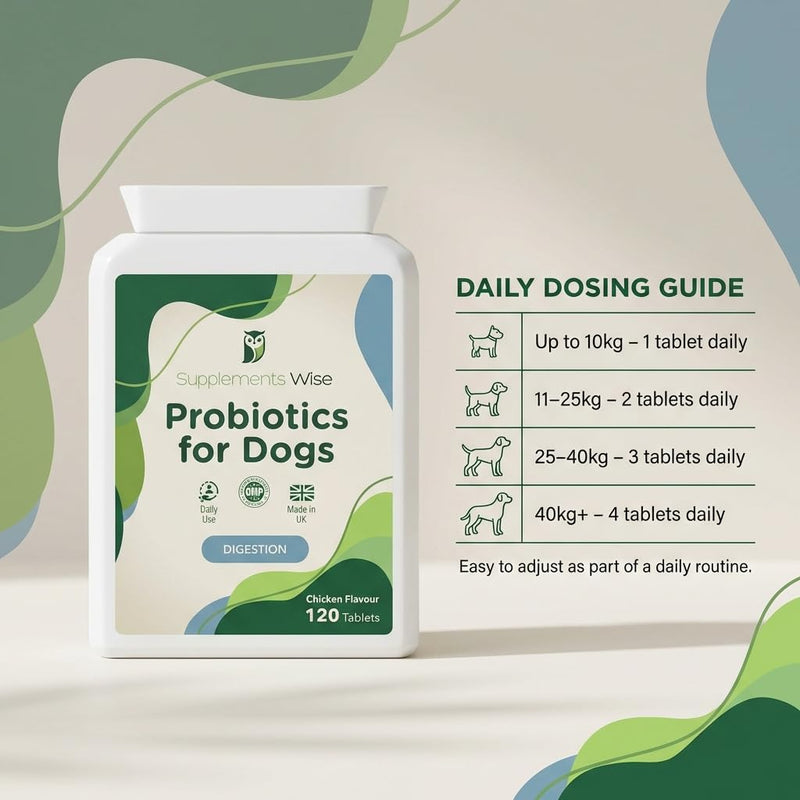 Probiotics For Dogs - Yeast Balance - Dog Probiotic for Gut Health - Dog Supplements for Itch Relief, Diarrhea, Wind, Anal Gland - Tummy Settler - 120 Tablets with Prebiotics and Digestive Enzymes