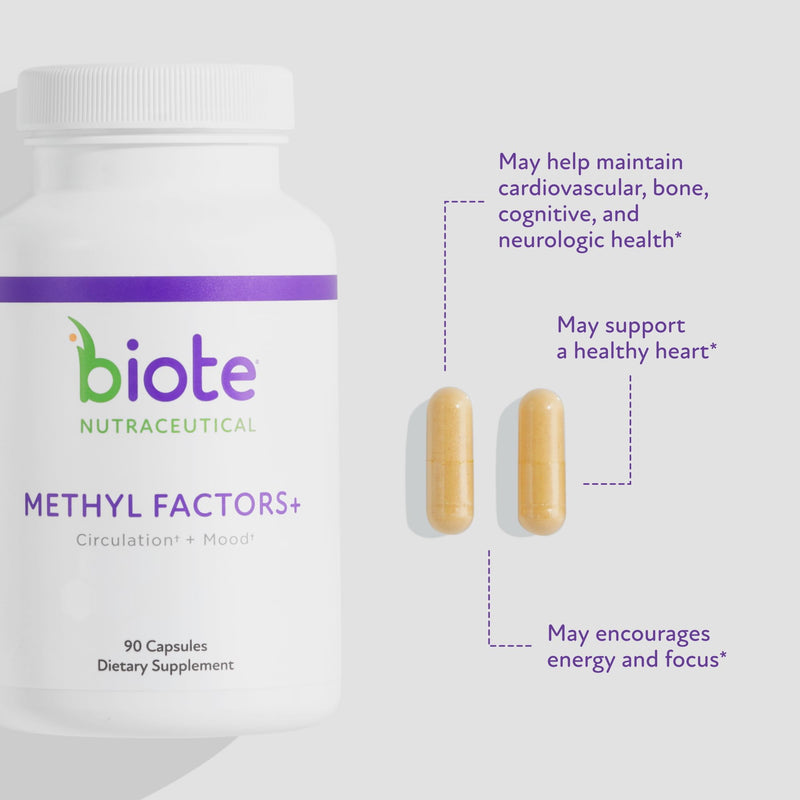 Biote Nutraceuticals - Methyl Factors+ - Circulation + Mood (90 Capsules) 90 Count (Pack of 1)