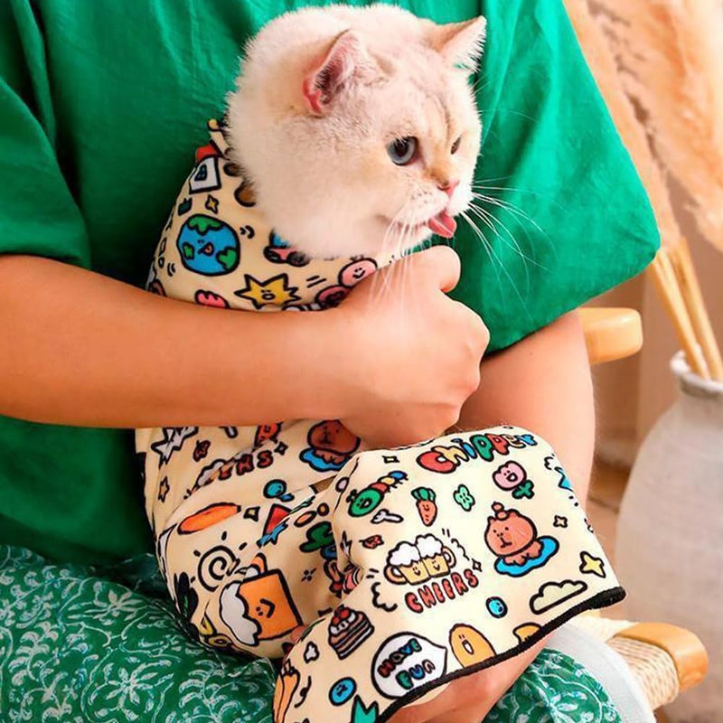 Cat Grooming Wrap,Self-Adherent Anti-Bite, Anti-Scratch, Anti-Escape Calming Wrap, Nail Clipping- Multifunctional Pet(M (Within 11.1lbs)) - BeesActive Australia