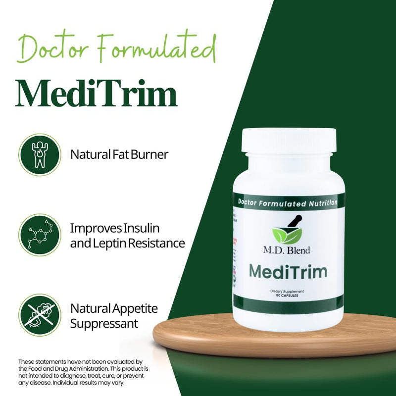 M.D. MediTrim - Expert Formulated Supplement Energy, Satiety, & Physique Goals - Smooth System Balance - Green Coffee Bean, Green Tea, Apple Cider Vinegar, Hibiscus - 90 Capsules 1 - BeesActive Australia
