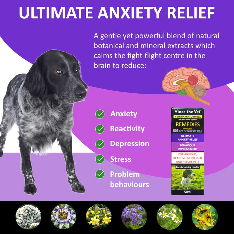 Ultimate Anxiety Relief Drops for Cats and Dogs (50ml), Human Grade Veterinary Formulated Blend of Botanical Extracts For Anxiety, Reactivity, Depression & Behaviour Problems 50ml