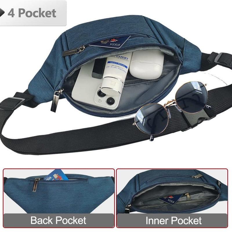 Fanny Pack for Men Women,Crossbody Waist Bag Pack,Belt Bag for Travel Walking Running Hiking Cycling,Easy Carry Any Phone,Wallet (Dark blue) Dark blue