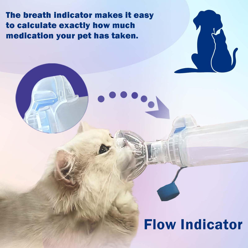 Pet Inhaler Spacer with 2-Sized Masks for Cats and Dogs, Aerosol Chamber with Breathing Flow Indicator, Compatible with Any MDI