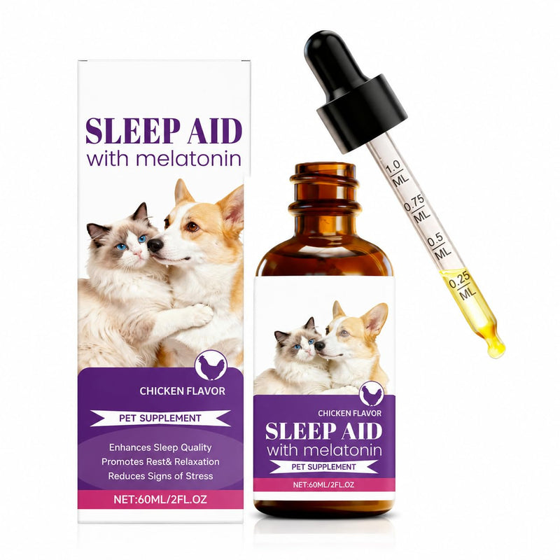 Melatonin for Dogs,Cats Soothing Liquid Sleep Support,Relaxation Aid,Natural Calming Drops for Separation,Thunder & Travel,Bacon Flavour (60ML) 60ML