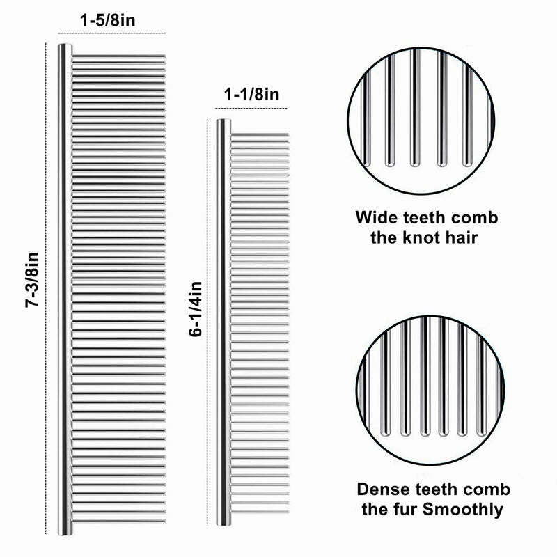 JIANYI Dog Combs for Grooming, Stainless Steel Cat Comb for Removing Tangles and Knots, Professional Grooming Tool for Long or Short Haired Dog, Cat and Other Pets (2 Pack) - BeesActive Australia
