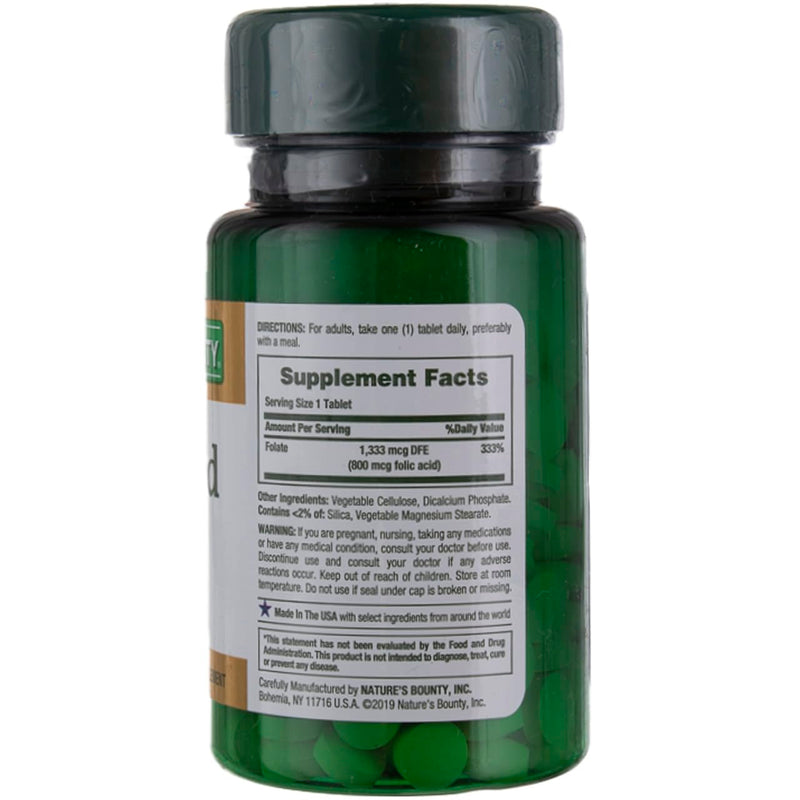 Nature's Bounty Folic Acid 800 mcg Tabs, 250 ct 250 Count (Pack of 1)