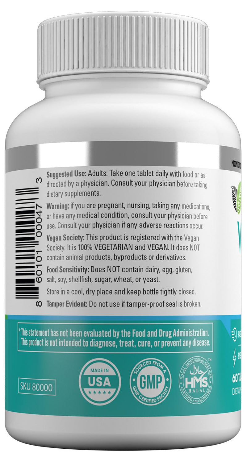 HAYAT Vitamins Vegan Natural Vitamin B12 1000 MCG, Dietary Supplement for Energy Metabolism Support, 2 Month Supply, All Natural, Certified Halal, 60 Tablets, Made in The USA