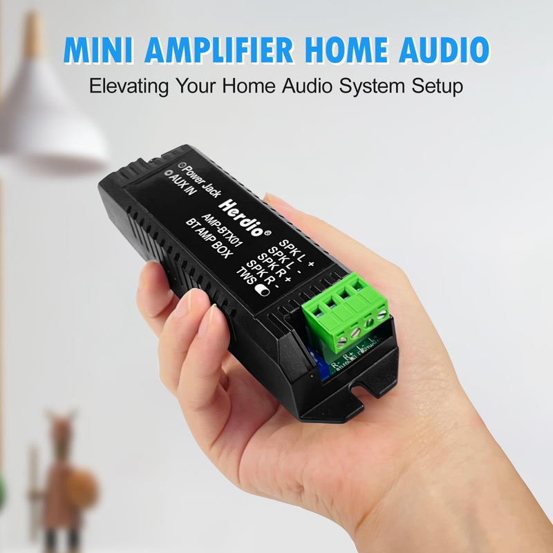 Herdio Bluetooth Home Audio Amplifier 2.0 Channel Receiver System for Passive Speakers with AUX TWS Suitable for Ceiling Marine Home Theater Garage Outdoor Indoor Small