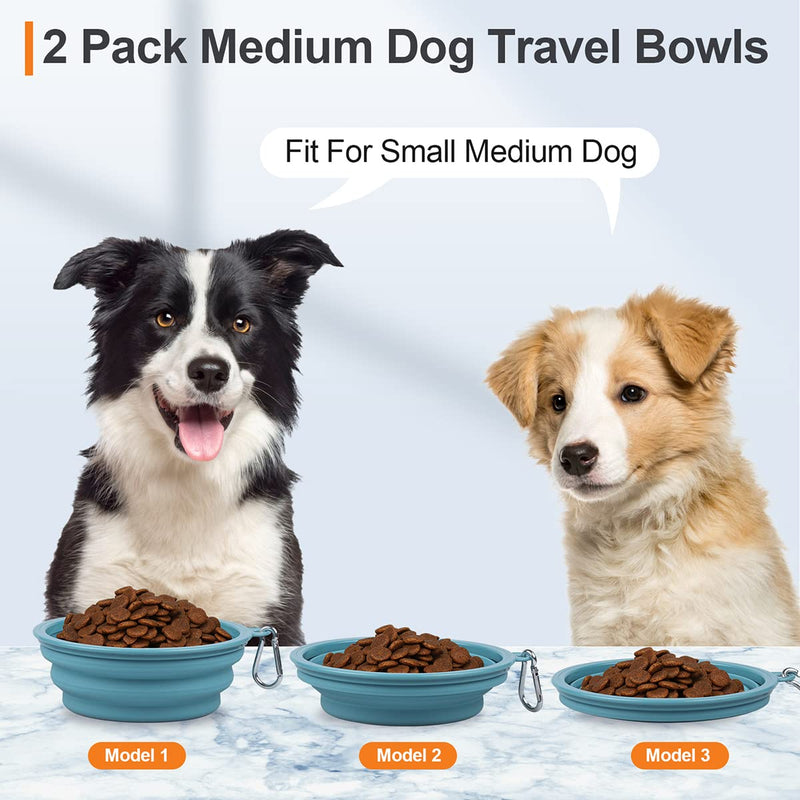 Kytely Collapsible Dog Bowls Medium (650ml), 2 Pack Travel Dog Bowls for Dog Cat, Portable Dog Water Food Bowl with Clasp, Pet Cat Feeding Cup Dish for Outdoor, Travel, Walking, Parking Lake Blue & Grey - BeesActive Australia