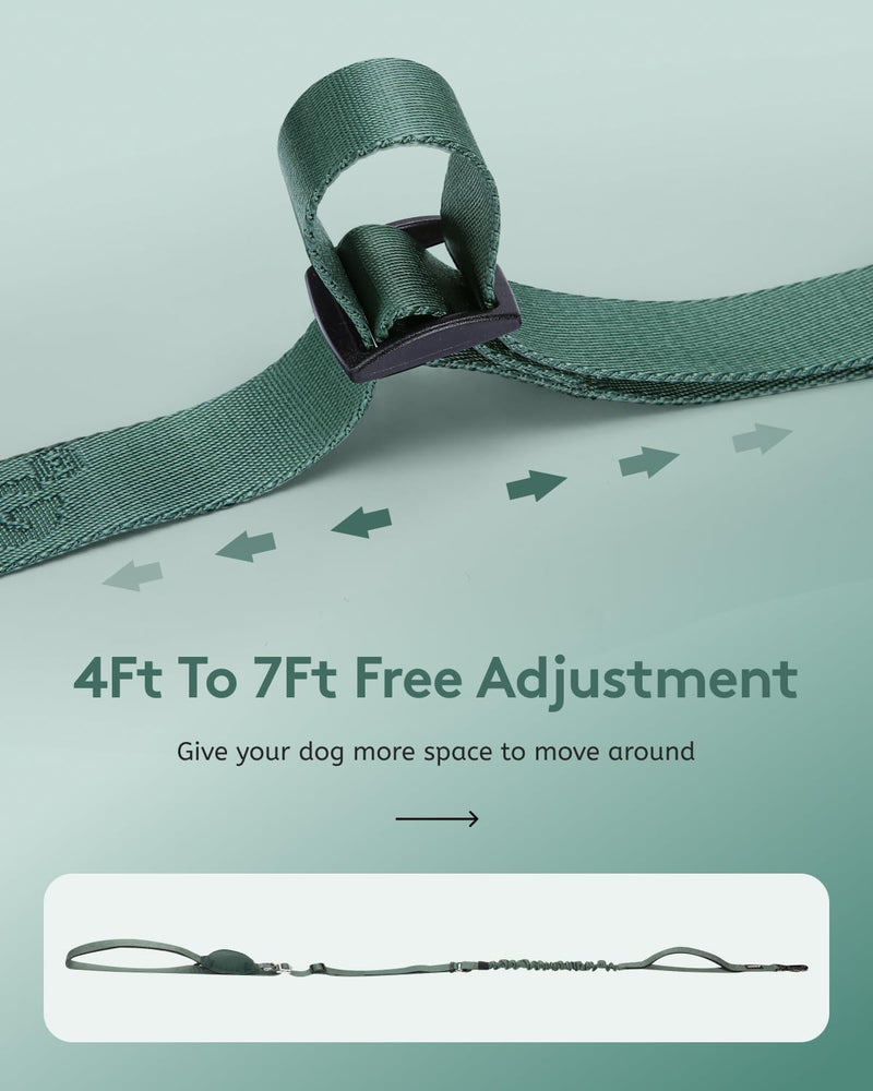 MIDOG Multifunctional Dog Leash Hands Free for Large Dogs - Adjustable Waist Leash with Zipper Pounch& Bungee Cord for Jogging/Running/Walking(4-7FT,Green) 4Ft-7Ft Green - BeesActive Australia