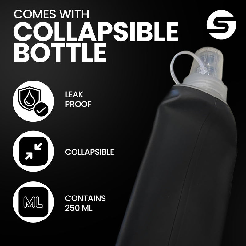 Running Chest Pack for Men Women with Collapsible Water Bottle, Water-Resistant Adjustable Chest Pack with Reflective Back for Cycling, Hiking, Workouts, with Phone Holder and Extra Storage Black