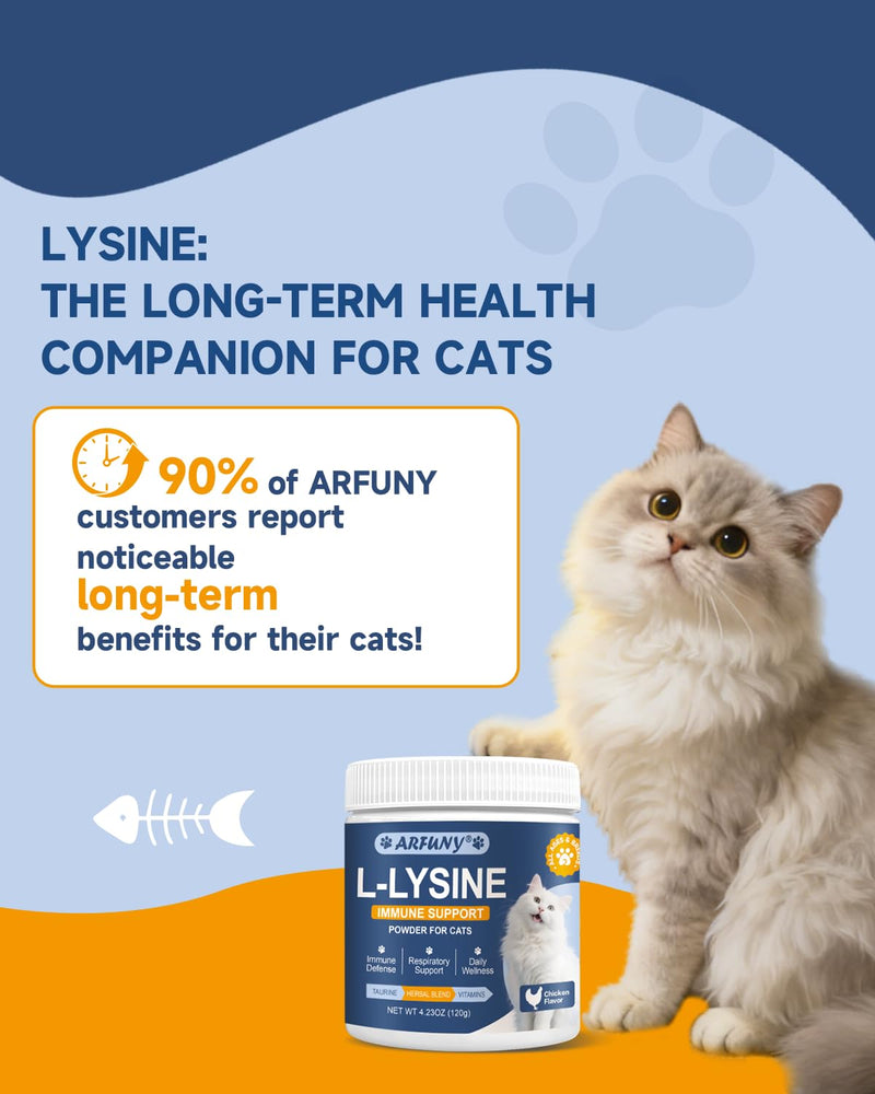 Hairball Remedy for Cats - Hairball Treats for Cats Help Prevent & Remove Hairballs, Lysine for Cats - L-Lysine Powder for Cats - Cat Immune Support