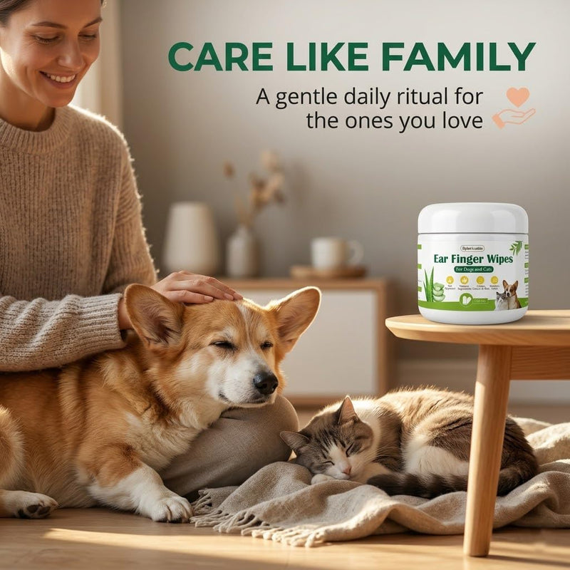 Dylan's cabin Cat Ear Wipes - 150 Count Finger Wipes for Dogs Cats, Pet Ear Cleaning Remove Wax Dirt Debris, Odor Gentle Alcohol Free Daily Ear Care pet ear finger wipes
