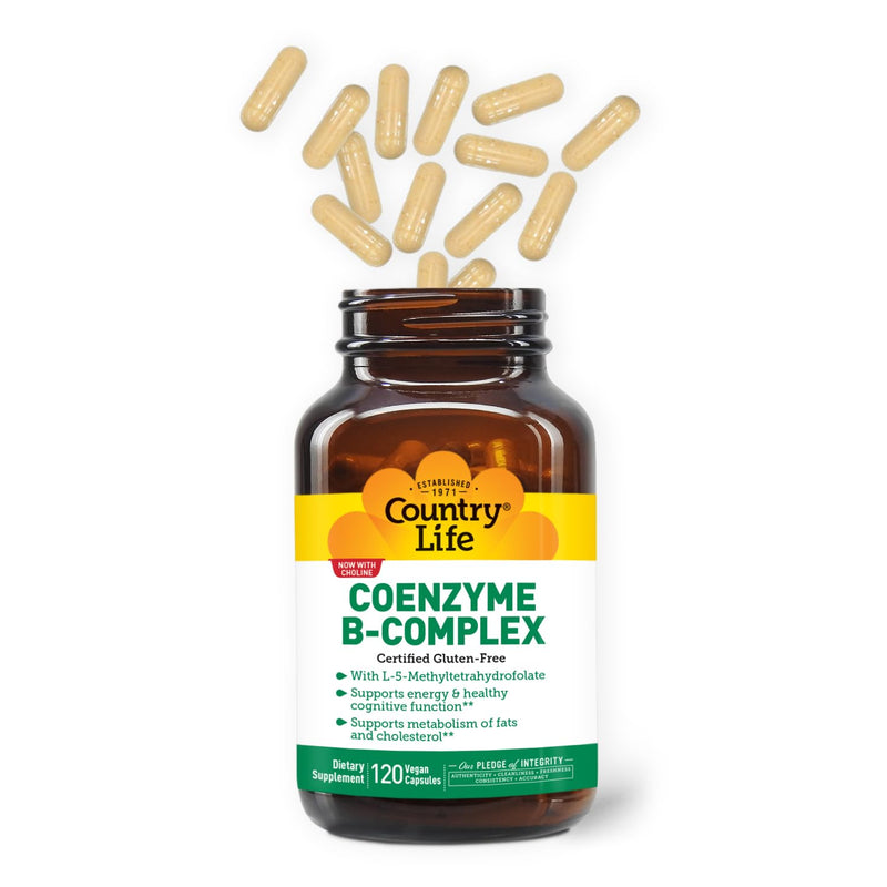Country Life Coenzyme B-Complex, 120 Capsules | Supports energy production, mood and cognitive function with bioavailable B vitamins and choline Unflavored 120 Count (Pack of 1)